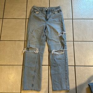 Forever21 High Waisted Baggy Ripped Blue Jeans